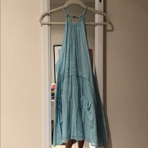 Blue open-back dress